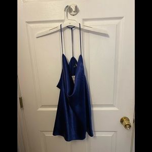 Express Satin Midnight Blue Drape Neck Top